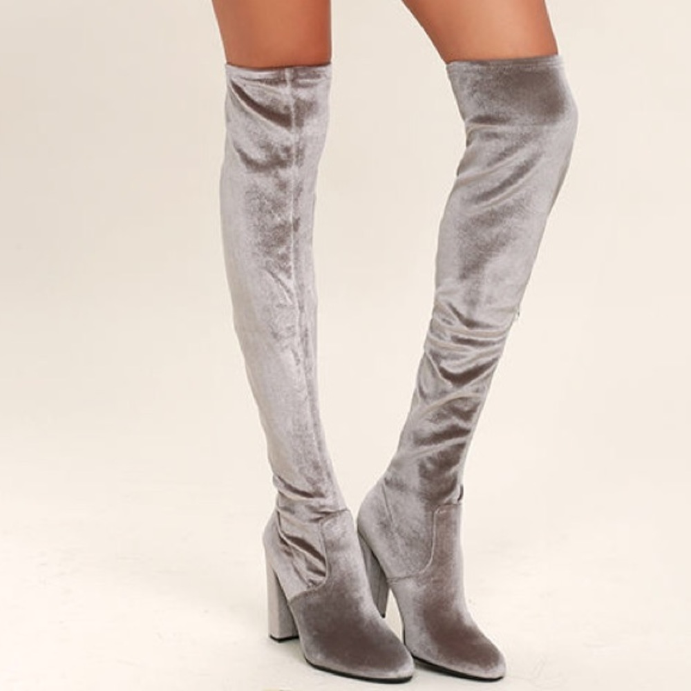 Steven Madden Gray Velvet Over the Knee Boots 8.5
